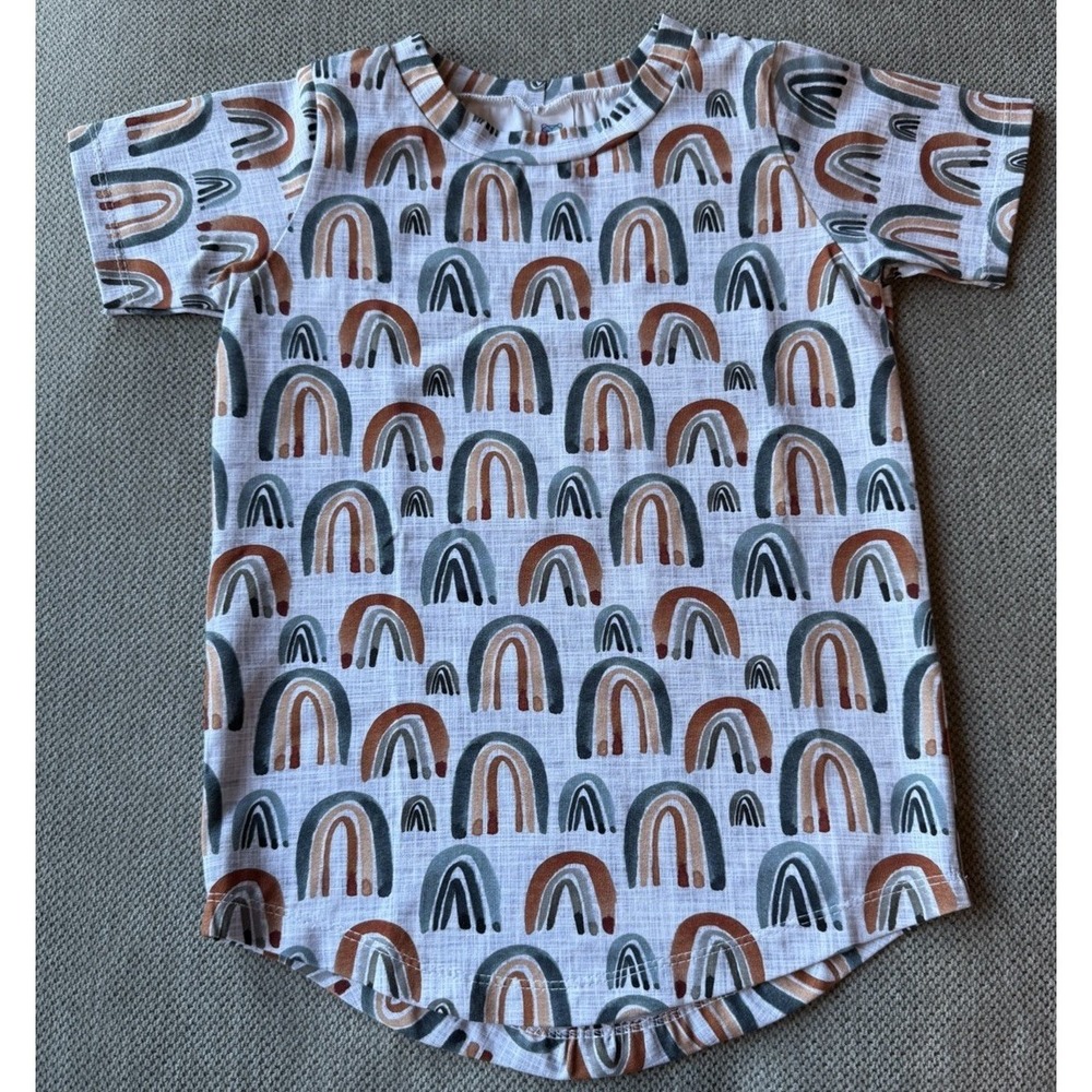 Forest Bear Co Handmade Boutique Toddler Shirt 5T Rainbow Print Boho Curved Hem